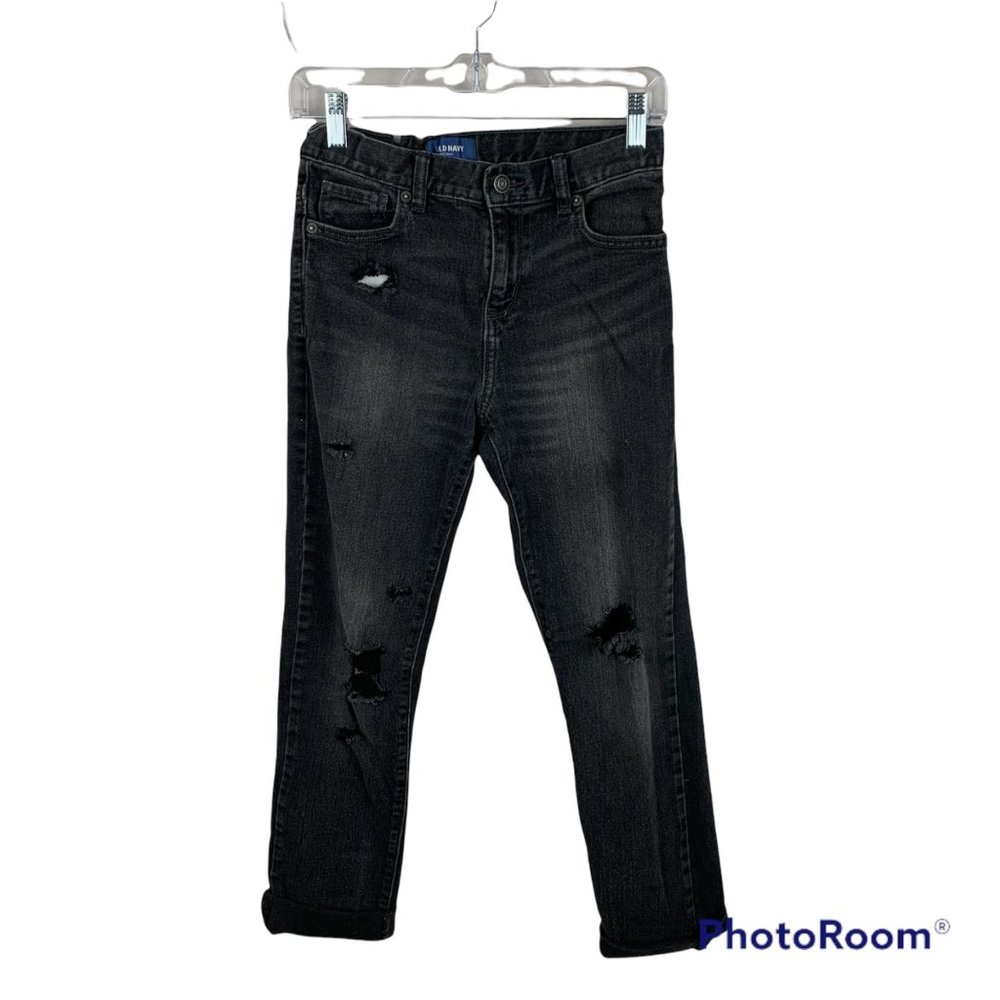 Girl's Old Navy Slim Straight Black Distressed Jean Size 14 Regular